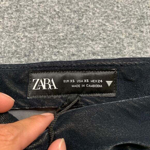 Zara Skirt Womens Extra Small Charcoal Velvet Autumn Elastic Waist Pull On Midi - Picture 4 of 12